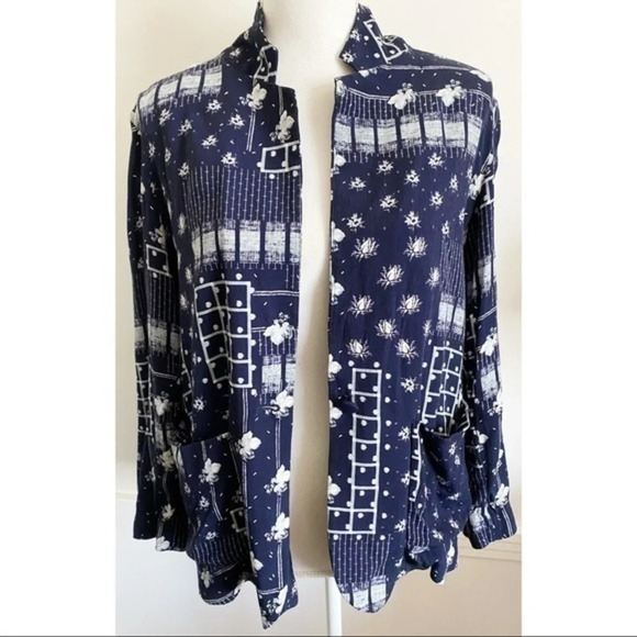 & Other Stories • Blue White Floral Vintage Style Motif Button Front Blouse - Picture 1 of 6